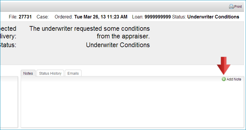 Adding a Note  Lender Support  Arivs Appraisal Management